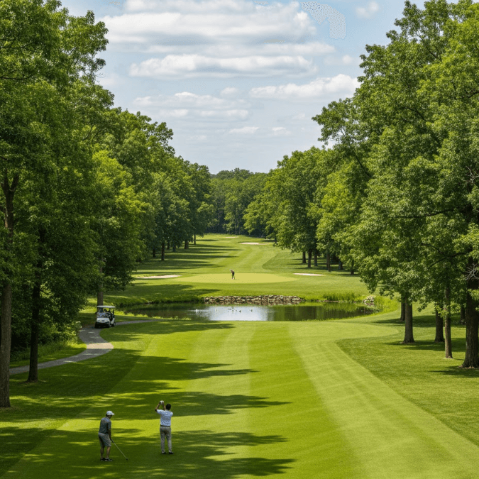 Brown Deer Park Golf Course in Milwaukee with tree-lined greens Brown Deer Park Golf Course in Milwaukee with tree-lined greens