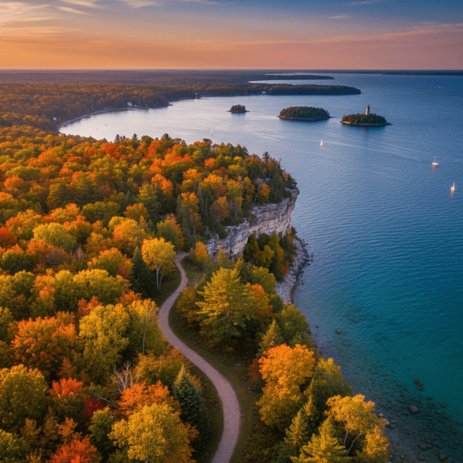 Peninsula State Park, featuring lush forest trails and stunning lake views Peninsula State Park, featuring lush forest trails and stunning lake views