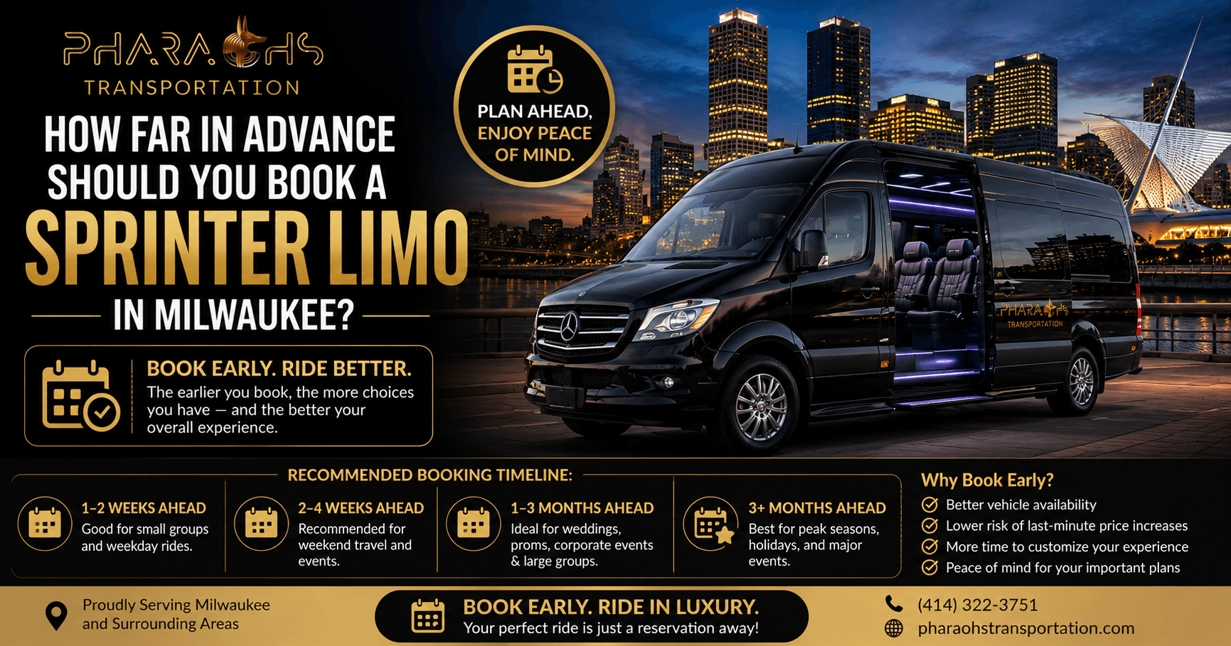 how far in advance should you book a Sprinter limo in Milwaukee