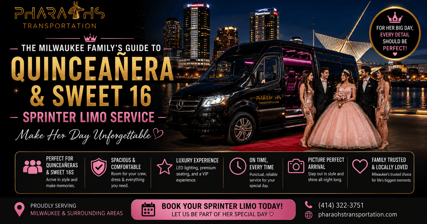 Quinceañera & Sweet 16 Sprinter Limo Service in Milwaukee