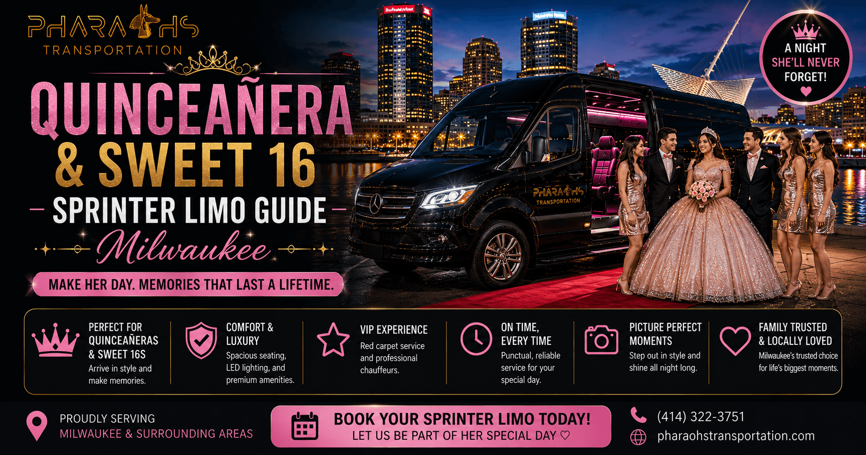 Quinceañera & Sweet 16 Sprinter Limo Service in Milwaukee