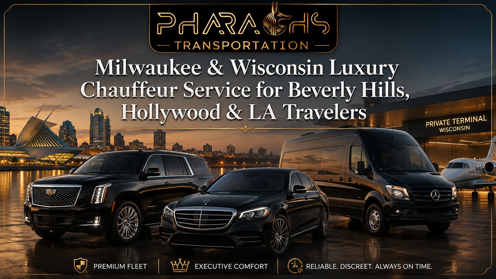Discreet luxury chauffeur service across Wisconsin — private jet & airport transfers. Book direct: (414) 322-3751.