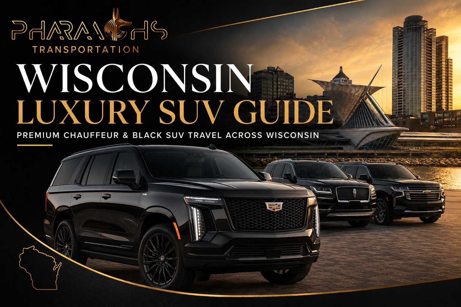 Wisconsin luxury SUV guide — Pharaoh's Transportation black SUV fleet at the Milwaukee Art Museum lakefront