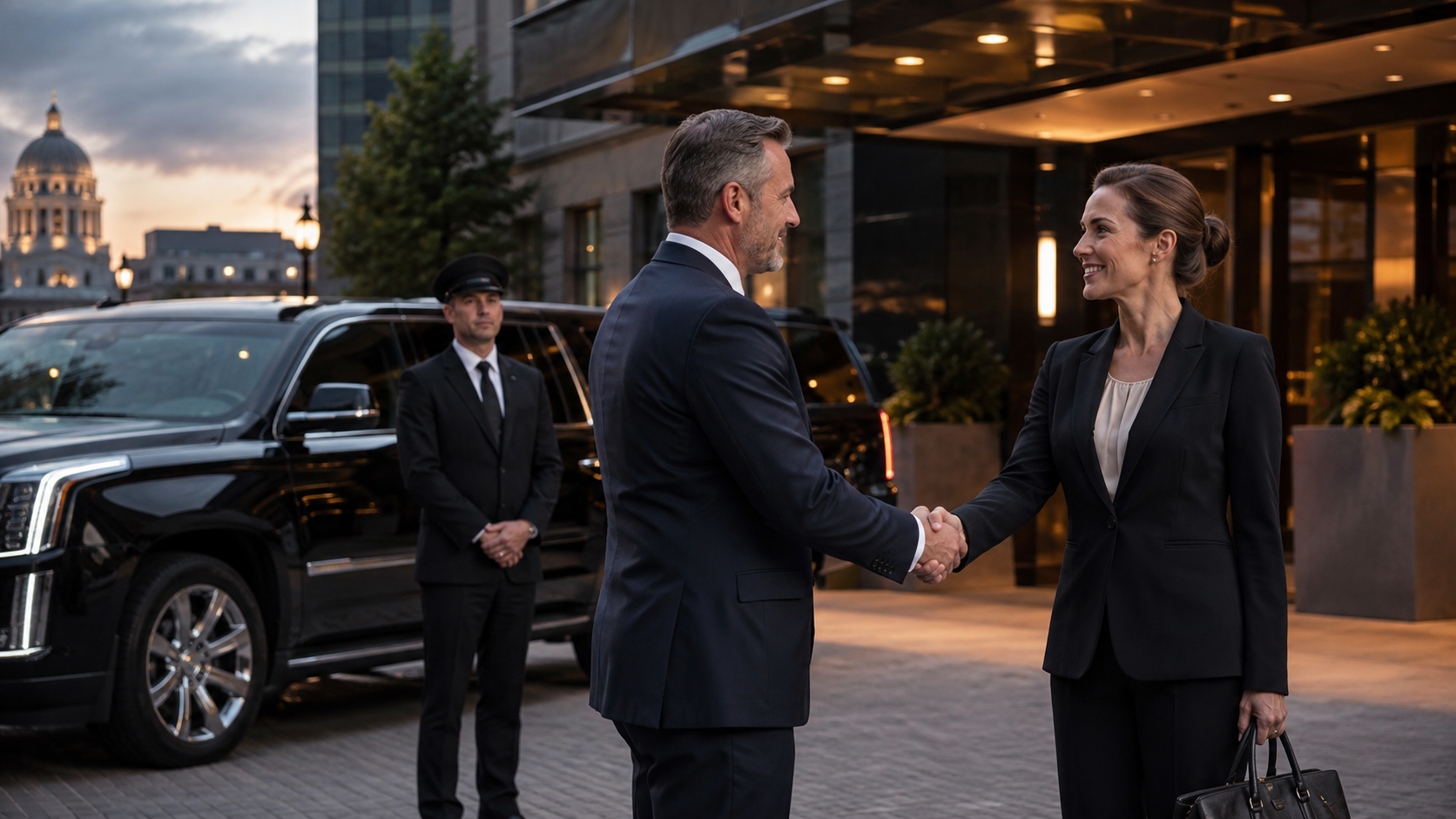 Madison affiliate limousine service — Pharaoh's Transportation black car and chauffeur ready for farm-in operator partners in Madison